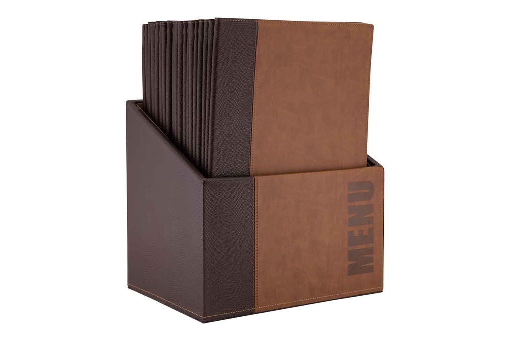 Box 20 menus A4 cuir brun